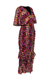 Current Boutique-Saloni - Black w/ Pink, Orange & Gold Floral Print Maxi Dress Sz 8