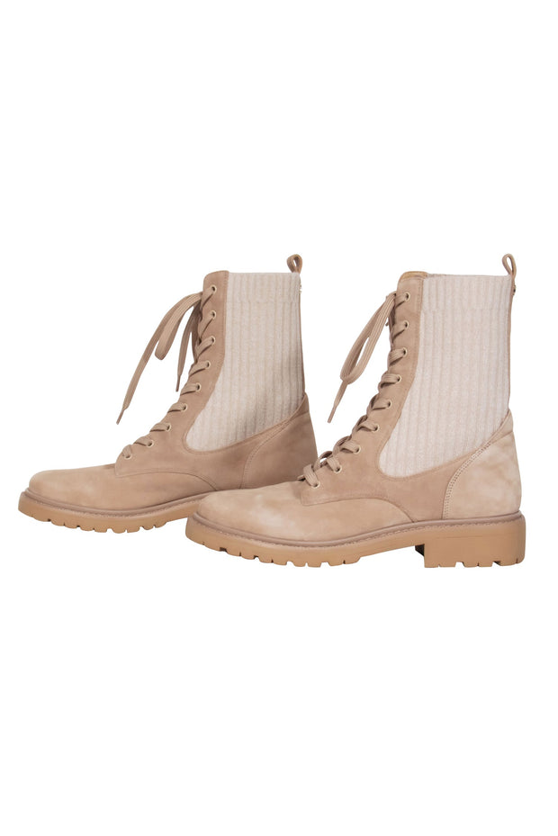 Current Boutique-Sam Edelman - Beige Faux Suede Lace Up Combat Boot Sz 9.5