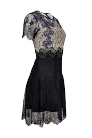 Current Boutique-Sandro - Black, Ivory, & Blue Lace Mini Dress Sz 8