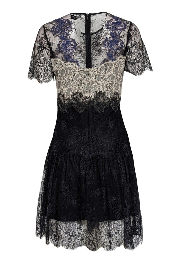 Current Boutique-Sandro - Black, Ivory, & Blue Lace Mini Dress Sz 8