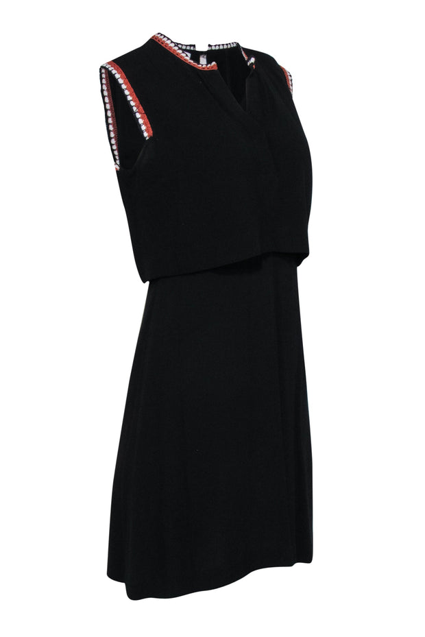 Current Boutique-Sandro - Black V-neck Overlay Dress w/ Embroidered Trim Sz M