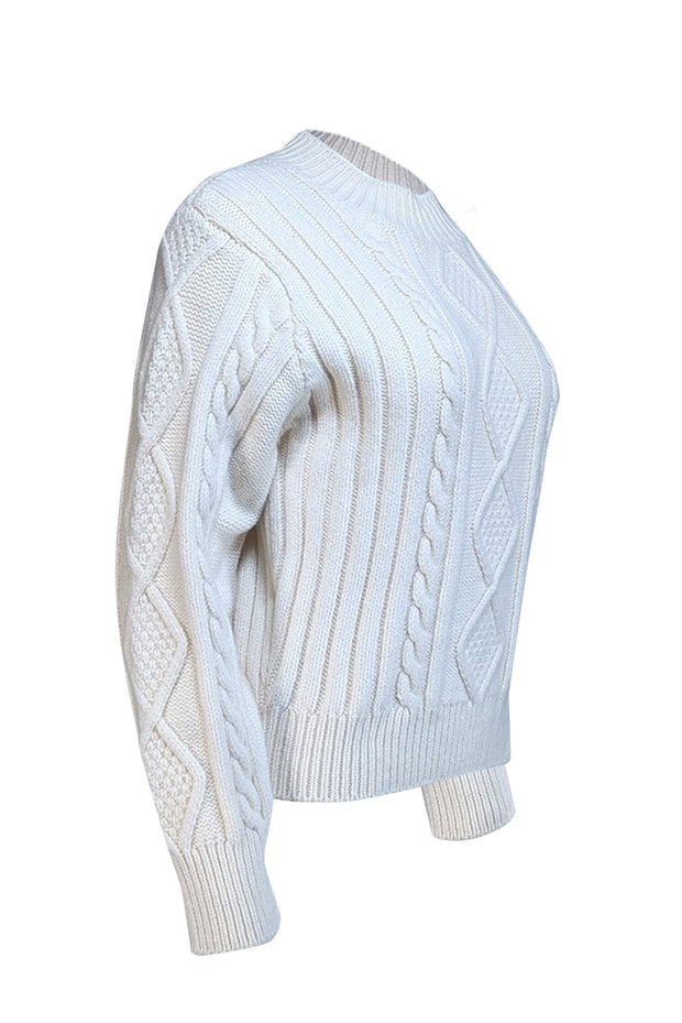 Current Boutique-Sandro - Ecru Wool Blend Cable Knit Sweater w/ Zipper Detail Sz 10