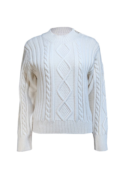 Current Boutique-Sandro - Ecru Wool Blend Cable Knit Sweater w/ Zipper Detail Sz 10