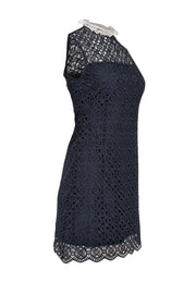 Current Boutique-Sandro - Navy Lace Fitted Dress w/ Ruffled Neckline Sz 4