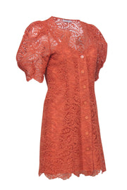 Current Boutique-Sandro - Orange Lace Mini Short Sleeve Button Front Dress Sz 6