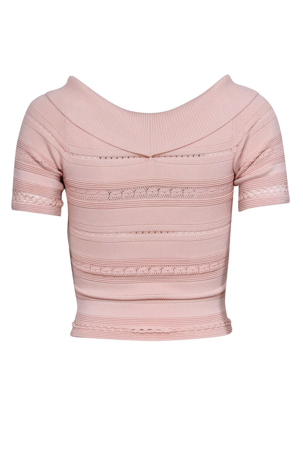 Current Boutique-Sandro - Pastel Pink Off-the-Shoulder Knitted Top Sz S