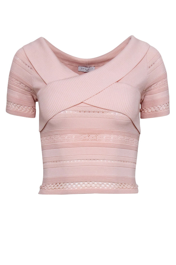 Current Boutique-Sandro - Pastel Pink Off-the-Shoulder Knitted Top Sz S