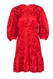 Current Boutique-Sandro - Red Silk Blend Floral Jacquard "Azelie" Mini Dress Sz 6