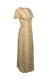 Current Boutique-Sandro - Yellow, Brown, & White Floral Jacquard Midi Dress Sz 4