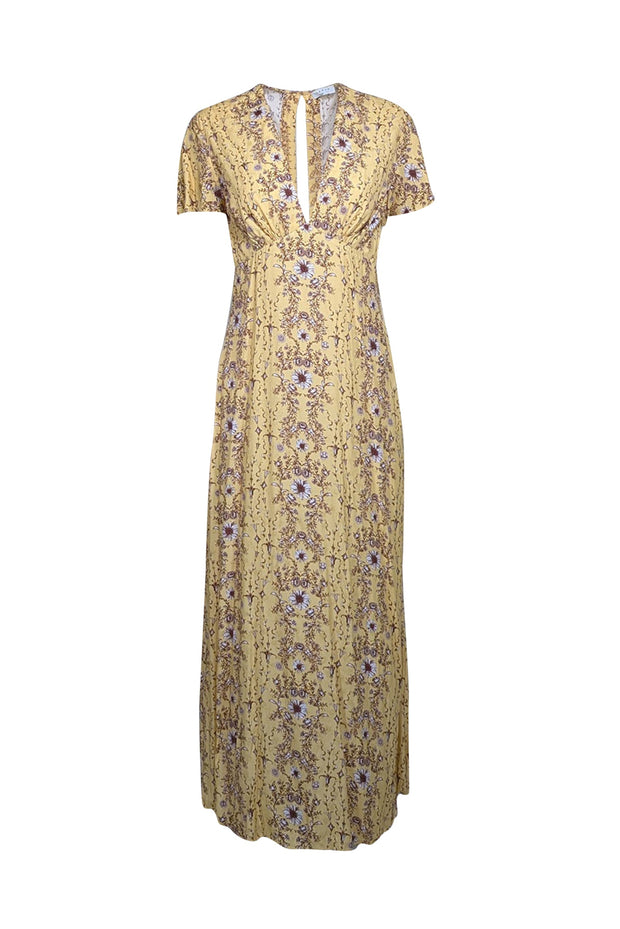 Current Boutique-Sandro - Yellow, Brown, & White Floral Jacquard Midi Dress Sz 4