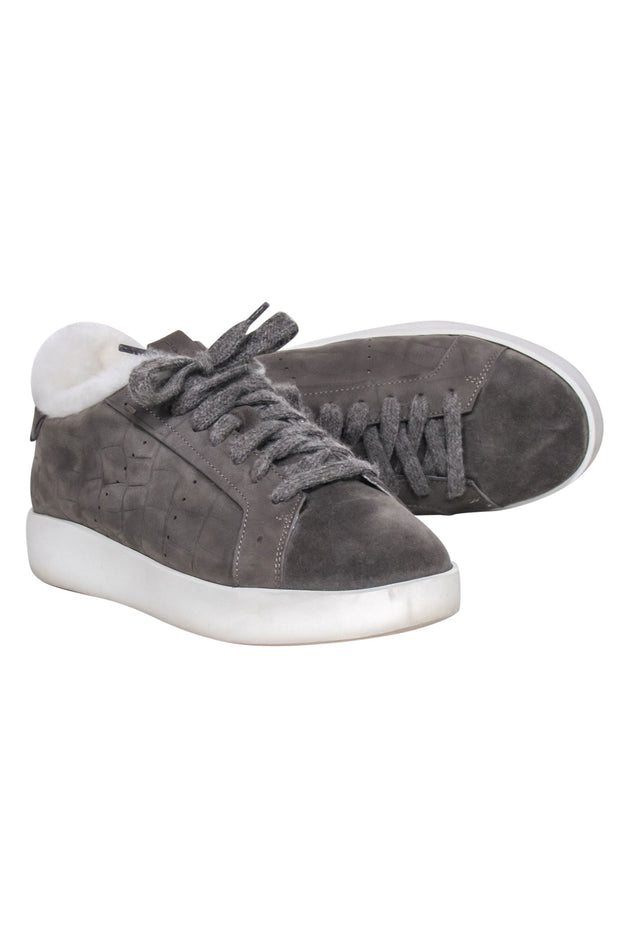 Current Boutique-Santoni - Grey Suede Sneakers w/ Shearling Lining Sz 8