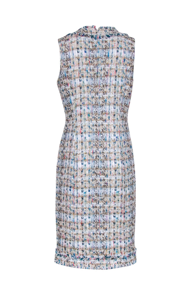 Current Boutique-Santorelli - White, Teal, & Metallic Gold Tweed Midi Dress Sz 14