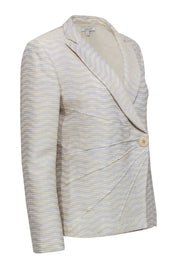 Current Boutique-Santorelli - Yellow, Cream, & Blue Textured Blazer w/ Wrap Closure Sz 12