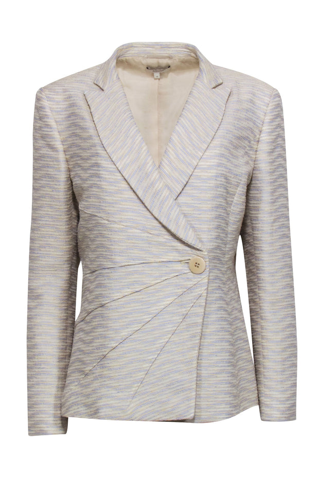 Current Boutique-Santorelli - Yellow, Cream, & Blue Textured Blazer w/ Wrap Closure Sz 12