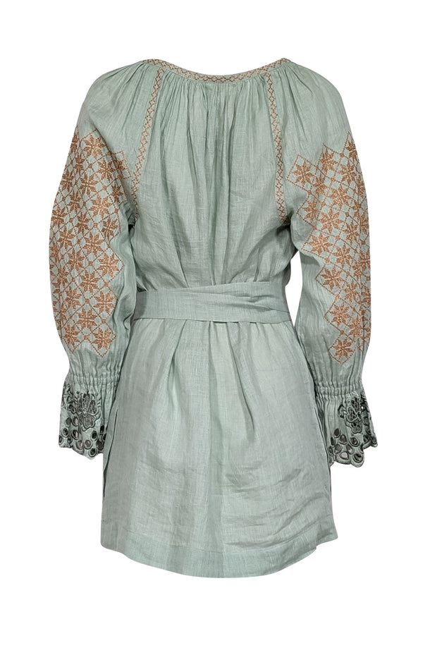 Current Boutique-Sarah J Curtis - Sage Green Linen Tunic Dress Sz S