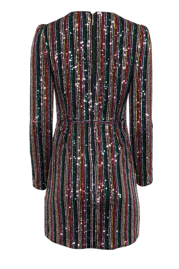 Current Boutique-Saylor - Black & Metallic Rainbow Sequin Striped Dress Sz S