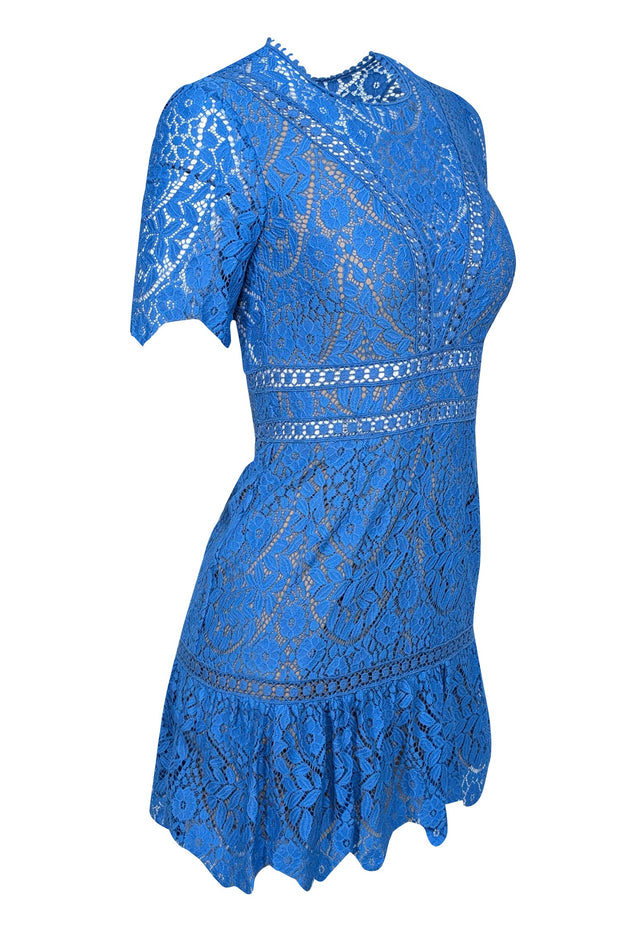 Current Boutique-Saylor - Blue Lace Flounce Hem Mini Dress Sz XS