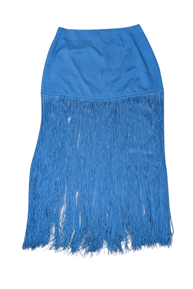 Current Boutique-Saylor - Blue Satin Skirt w/ Fringe Trim Sz M