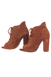 Current Boutique-Schutz - Tan Suede Lace Up Peep Toe Booties Sz 8