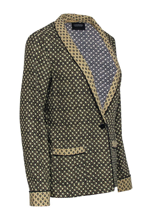 Current Boutique-Scotch & Soda - Black & Tan Printed Single Button Blazer Sz M