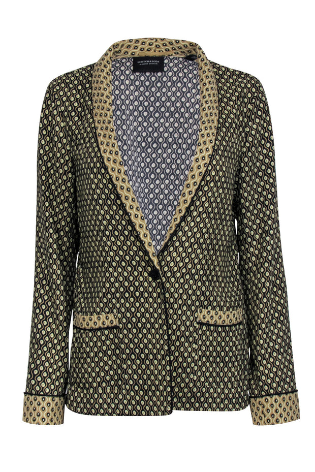 Current Boutique-Scotch & Soda - Black & Tan Printed Single Button Blazer Sz M