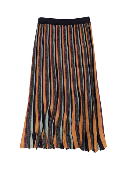 Current Boutique-Scotch & Soda - Metallic Multicolor Striped Pleated Midi Skirt Sz S