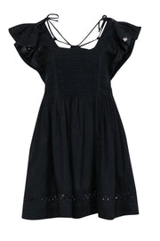 Current Boutique-Sea NY - Black Embroidered Flutter Sleeve Mini Dress Sz XS