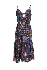 Current Boutique-Sea NY - Blue, Purple, & Orange Paisley Print Satin Midi Dress Sz S