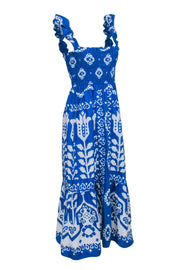 Current Boutique-Sea NY - Blue & White Print Ruffle Strap Maxi Dress Sz S