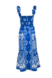 Current Boutique-Sea NY - Blue & White Print Ruffle Strap Maxi Dress Sz S