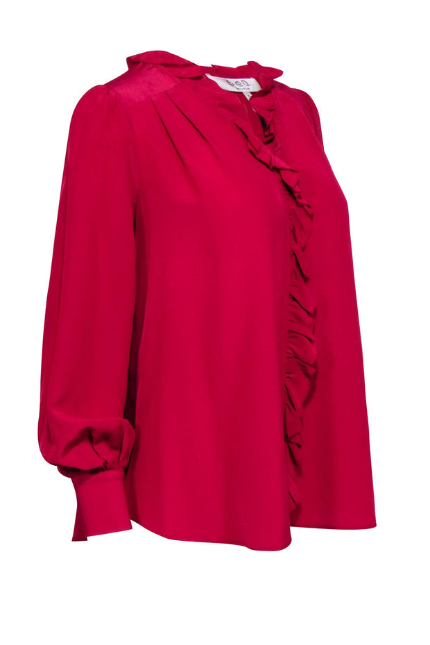 Current Boutique-Sea NY - Fuchsia Ruffled Button Down Silk Blouse Sz 0