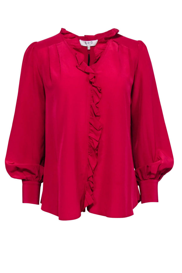 Current Boutique-Sea NY - Fuchsia Ruffled Button Down Silk Blouse Sz 0