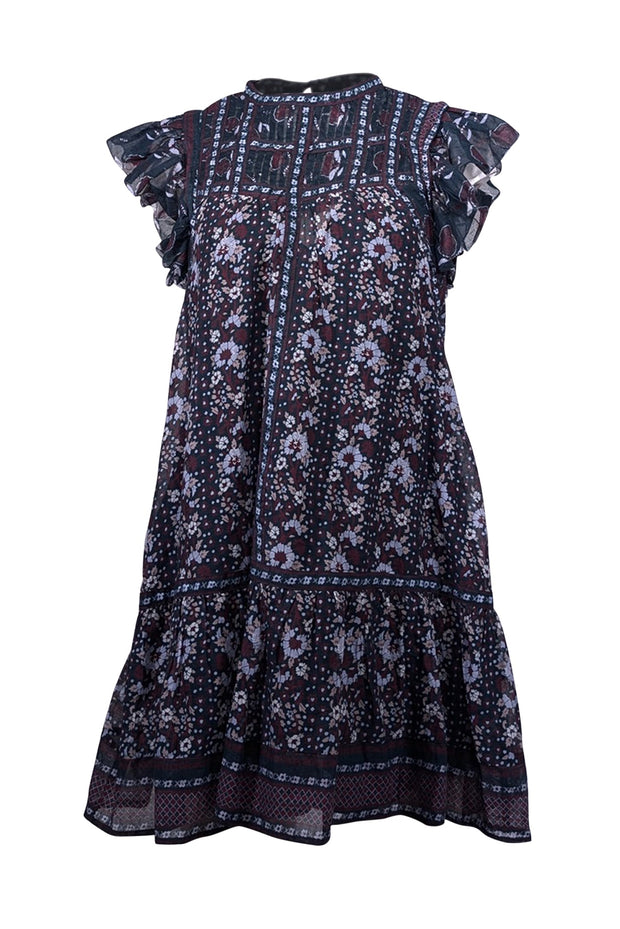 Current Boutique-Sea NY - Navy, Maroon, & Light Blue Floral Print Cotton Mini Dress Sz XS