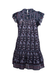 Current Boutique-Sea NY - Navy, Maroon, & Light Blue Floral Print Cotton Mini Dress Sz XS