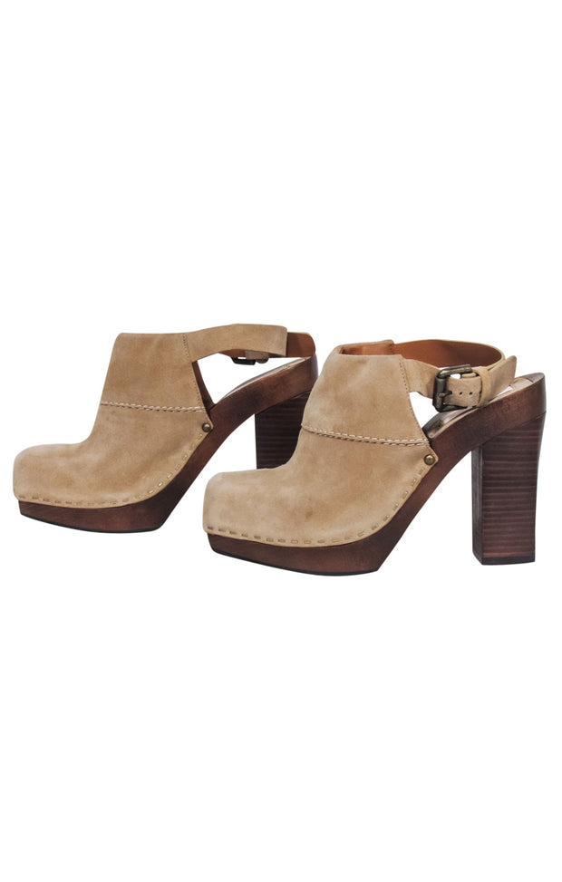 Current Boutique-See by Chloe - Beige Suede Platform Clog Pumps Sz 7