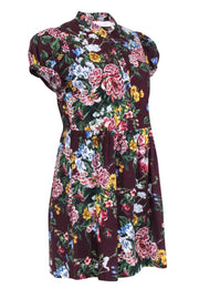 Current Boutique-See by Chloe - Maroon Multicolor Floral Print Short Puff Sleeve Dress Sz 6