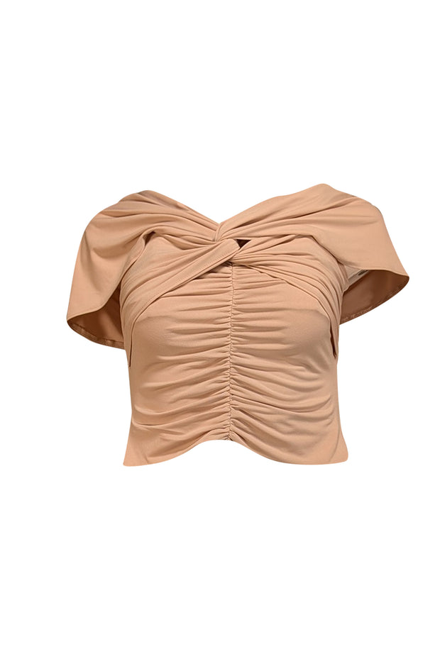 Current Boutique-Self-Portrait - Beige Ruched Off-the-Shoulder Top Sz 2