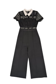 Current Boutique-Self-Portrait - Black Short Sleeve Jumpsuit w/ Cream Peter Pan Collar Sz 4