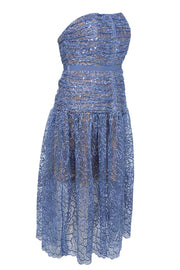 Current Boutique-Self-Portrait - Blue Embroidered Sequin Strapless Midi Dress Sz 6