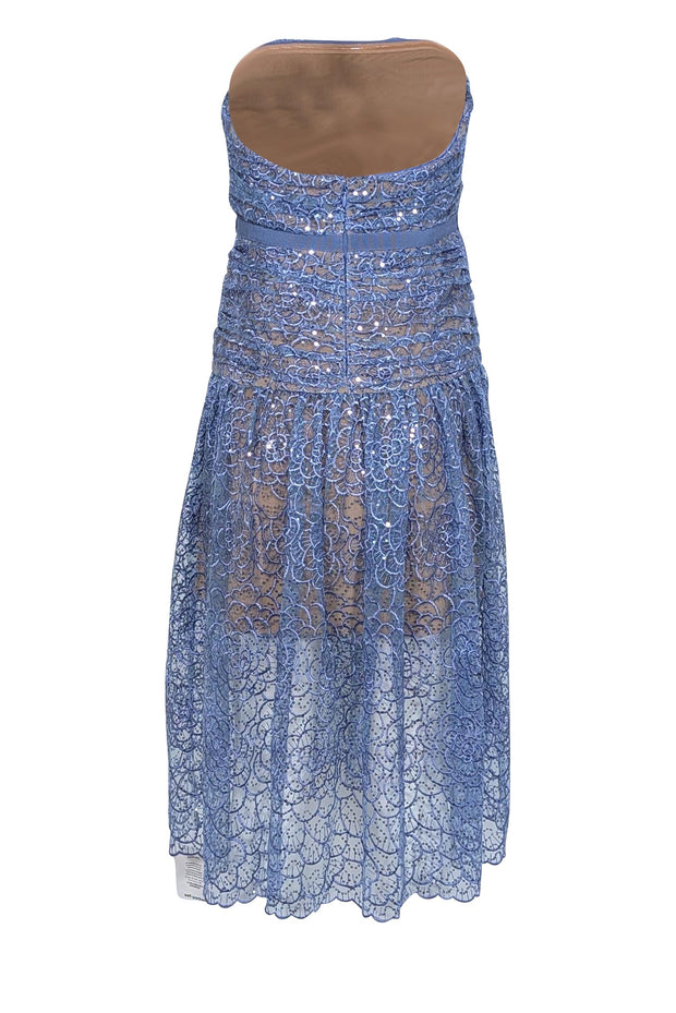 Current Boutique-Self-Portrait - Blue Embroidered Sequin Strapless Midi Dress Sz 6