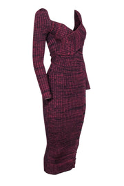 Current Boutique-Self-Portrait - Maroon & Black Rib Knit Dress w/ Buttoned Slit Sz XS