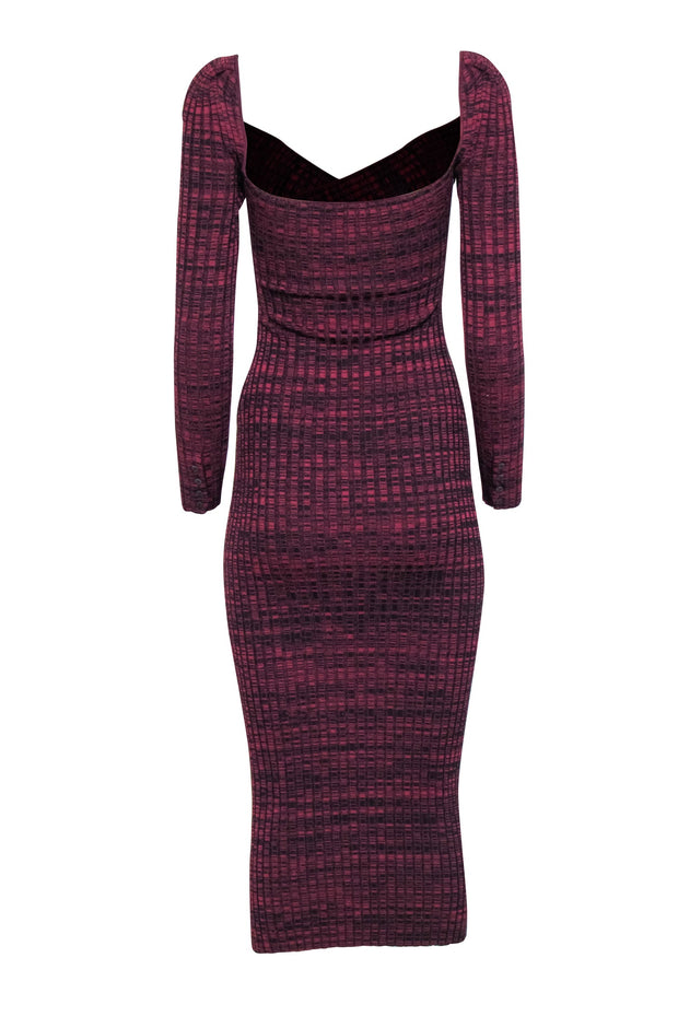 Current Boutique-Self-Portrait - Maroon & Black Rib Knit Dress w/ Buttoned Slit Sz XS