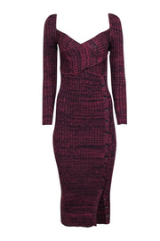 Current Boutique-Self-Portrait - Maroon & Black Rib Knit Dress w/ Buttoned Slit Sz XS