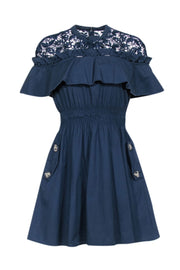 Current Boutique-Self-Portrait - Navy Poplin & Embroidered Lace Short Sleeve Dress Sz 8