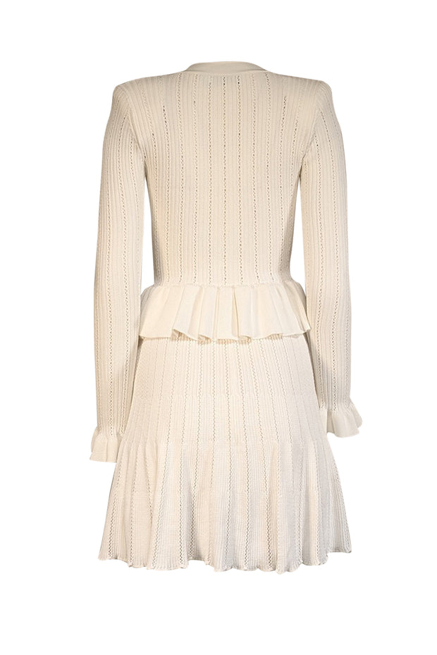 Current Boutique-Self-Portrait - White Pointelle Knit Long Sleeve Dress Sz S