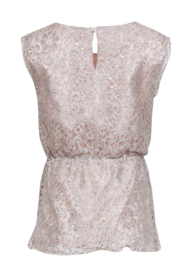 Current Boutique-Shoshanna - Blush Pink w/ Silver Lace Overlay Sleeveless Top Sz 8