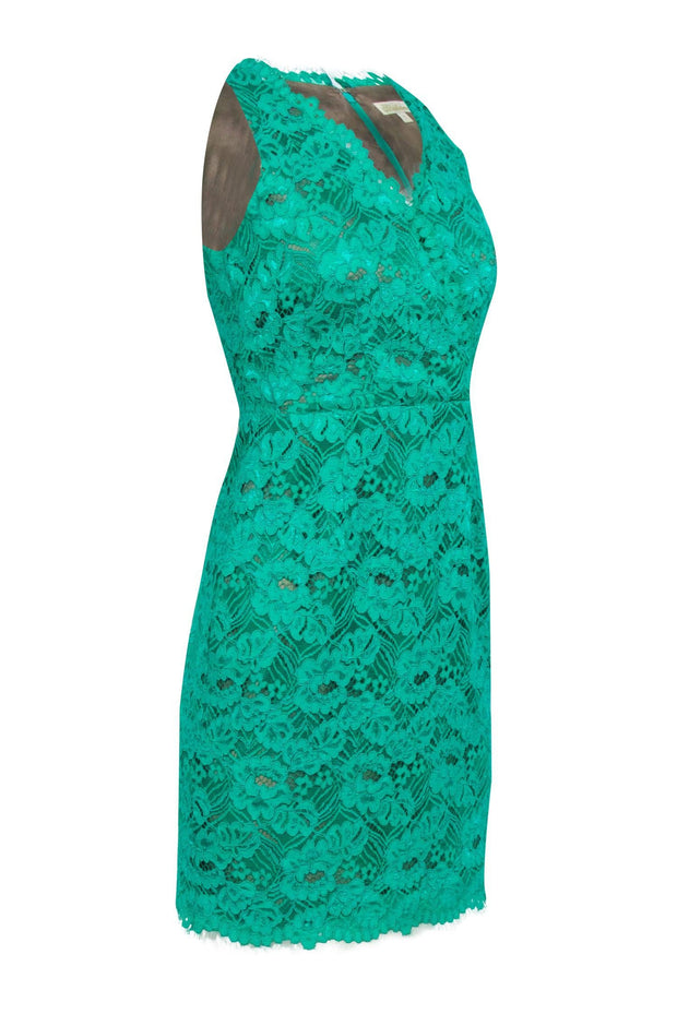 Current Boutique-Shoshanna - Green Lace Surplice Mini Dress Sz 0