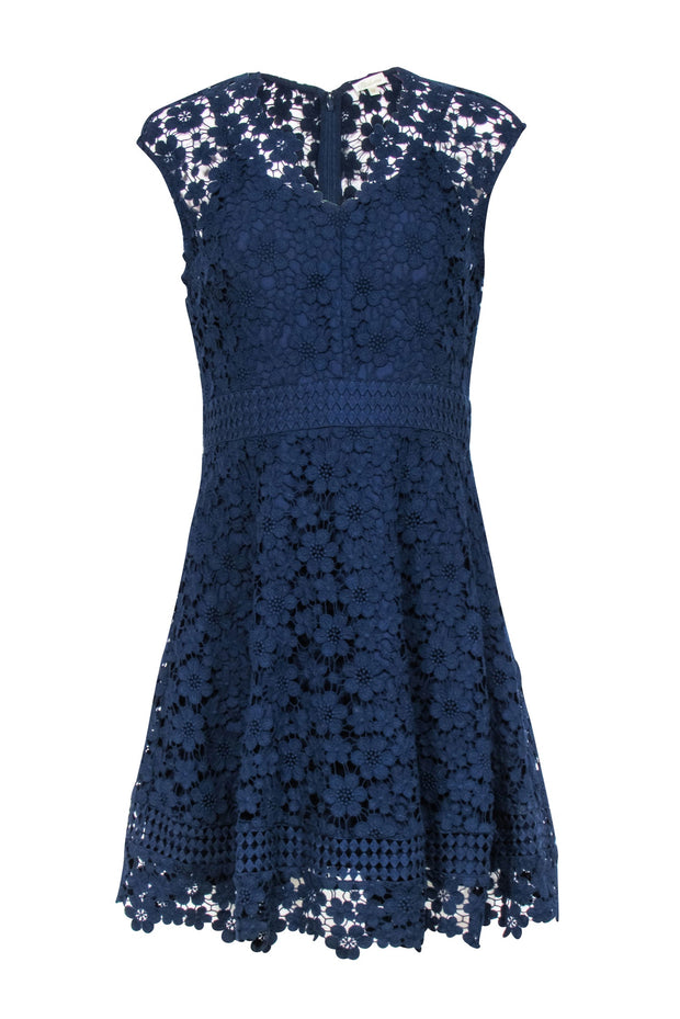 Current Boutique-Shoshanna - Navy Floral Eyelet Lace Fit & Flare Dress Sz 8