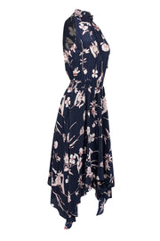 Current Boutique-Shoshanna - Navy & Pink Floral Print Sleeveless Smocked Waist Dress Sz 4