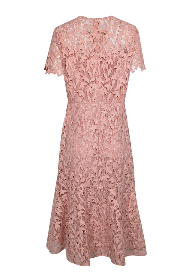 Current Boutique-Shoshanna - Pink Embroidered Lace Short Sleeve Midi Dress Sz 12